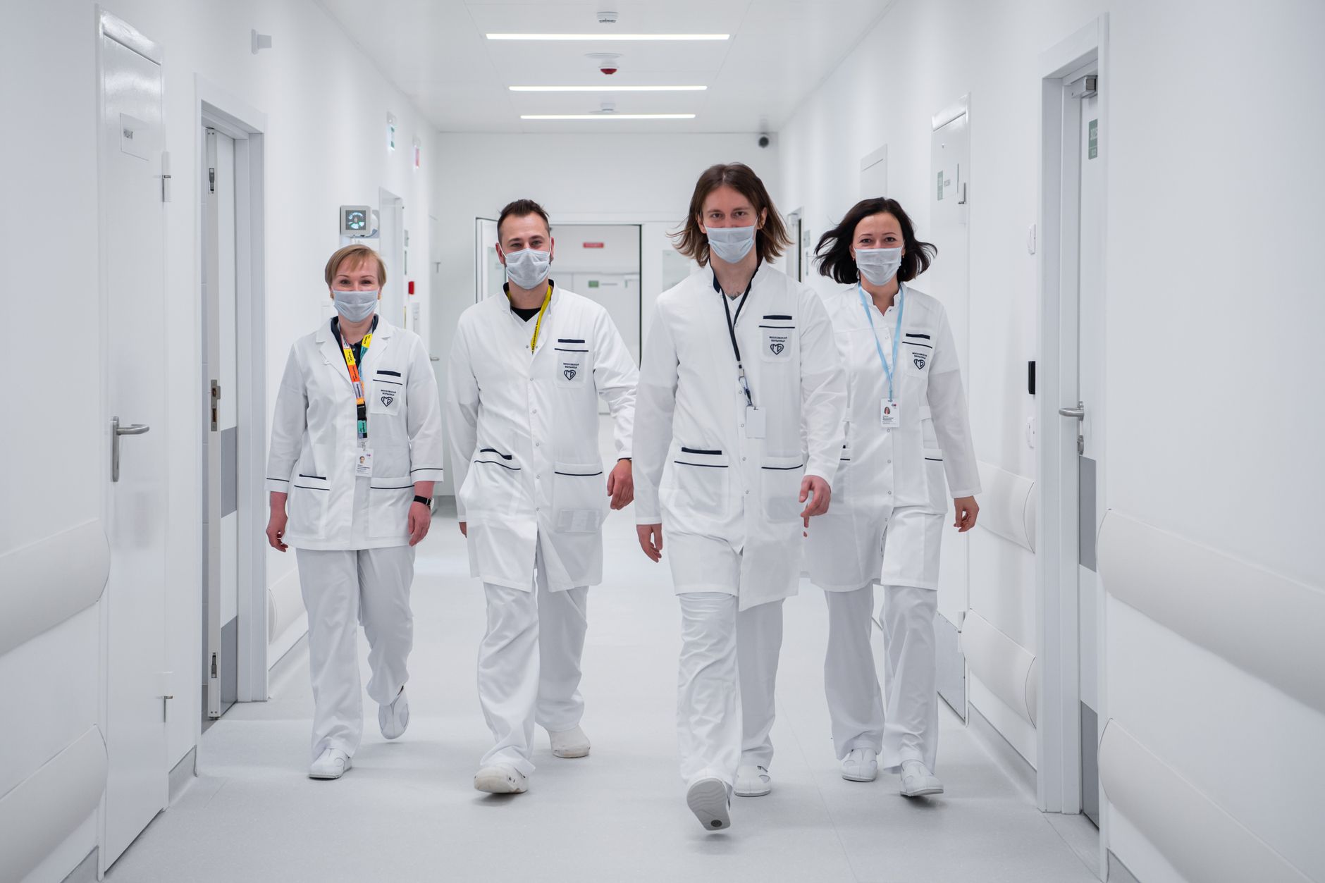 hospital staff walking corridor
