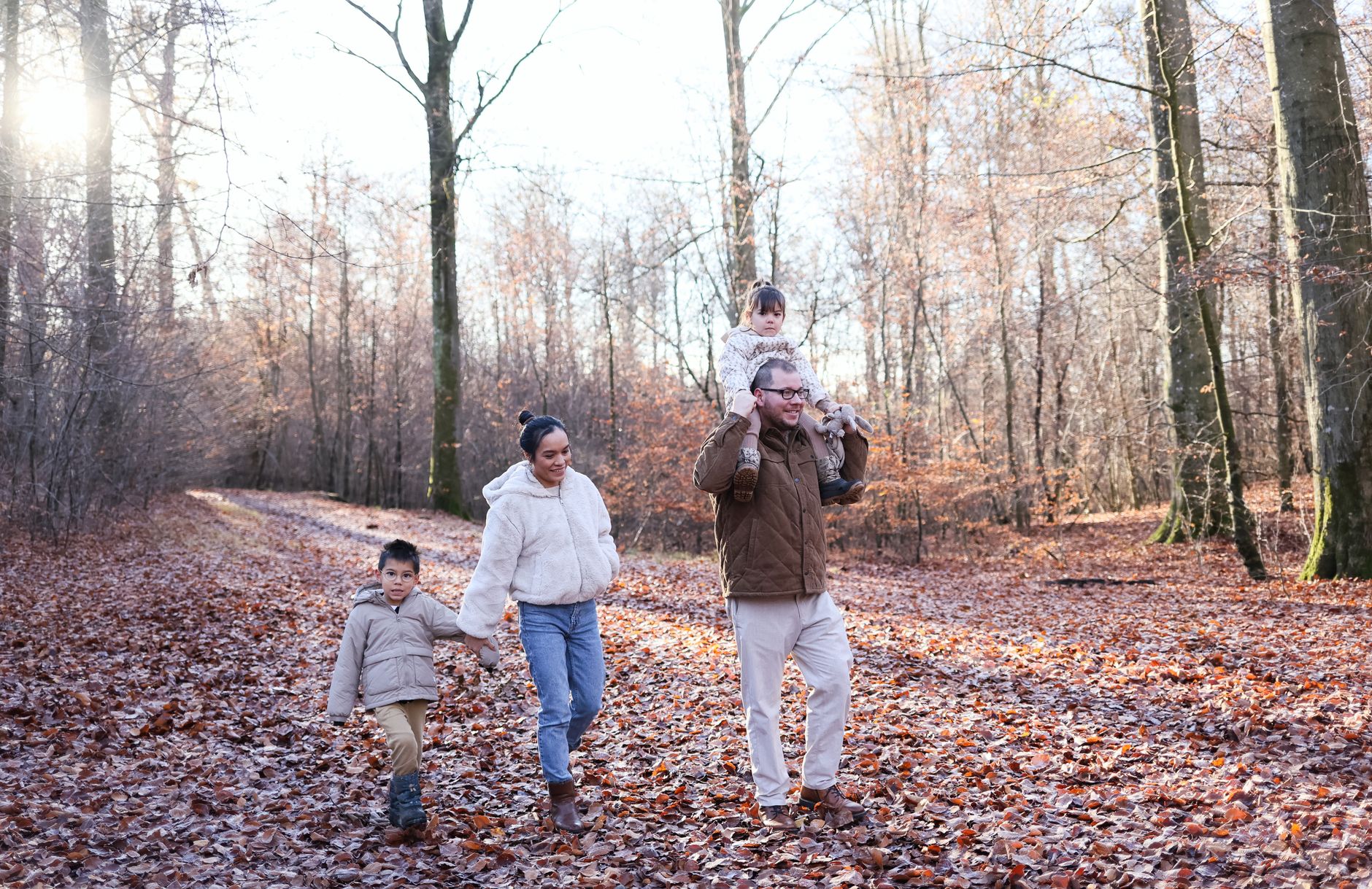 family hiking nature children