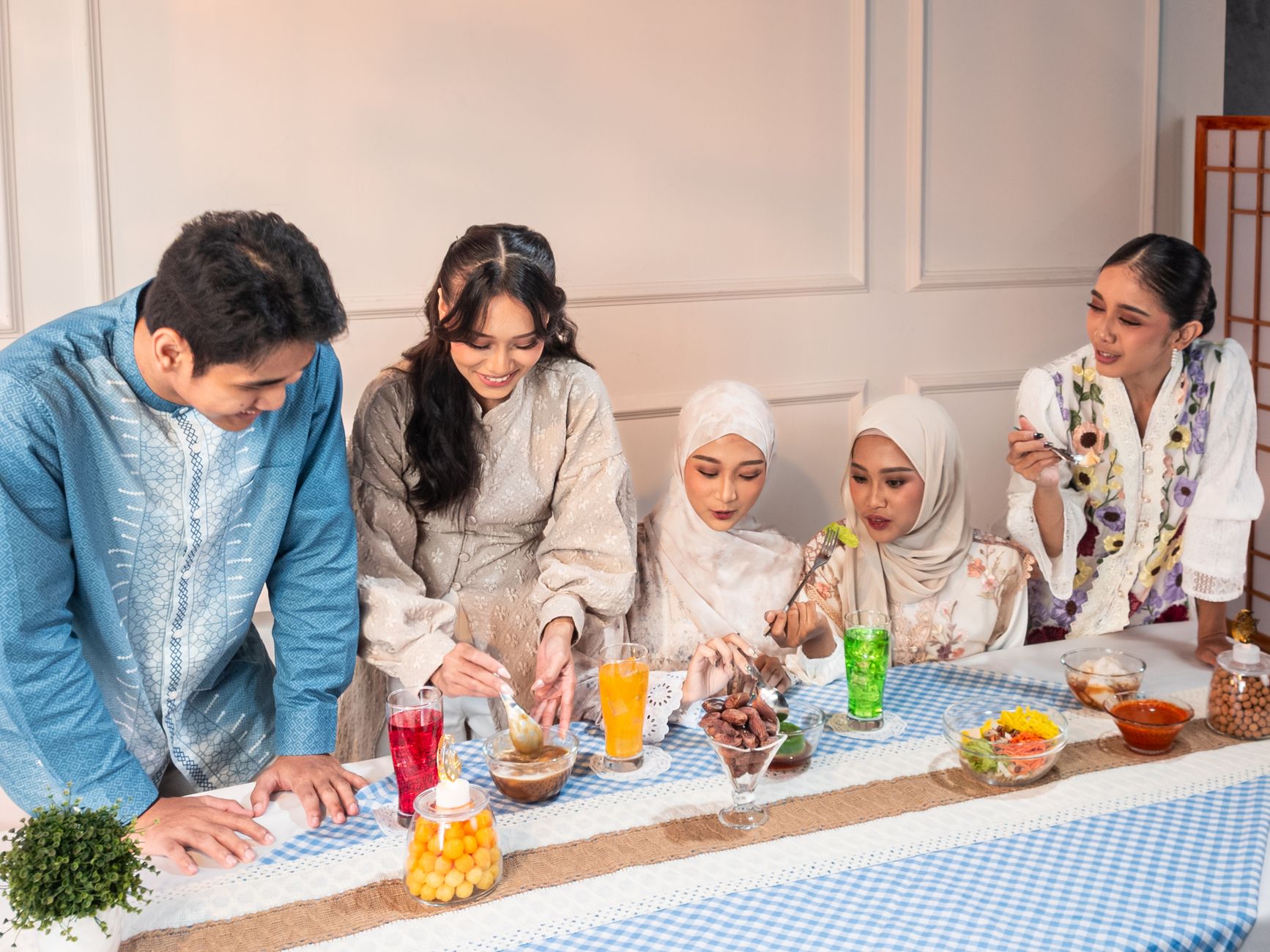 family friends sharing meal table