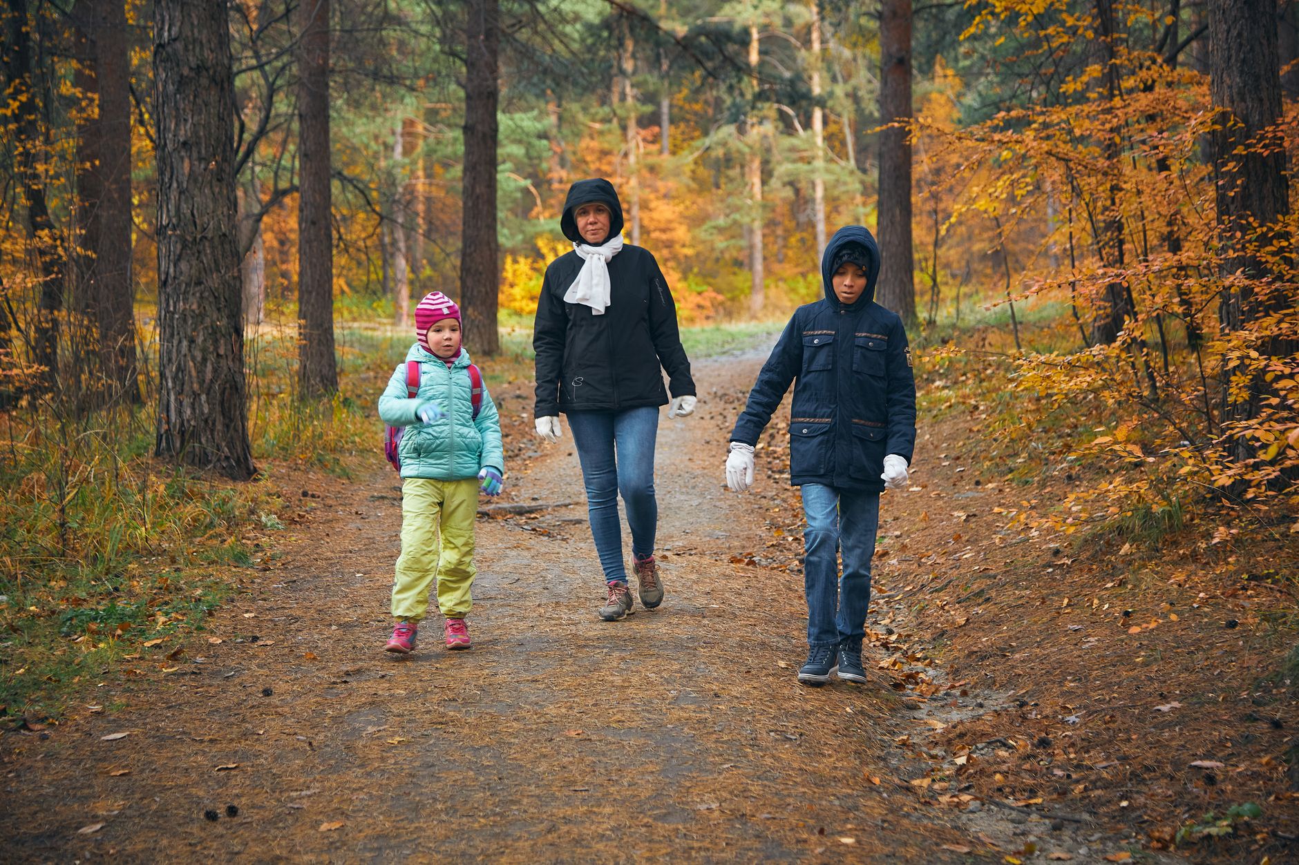 family hiking trail children