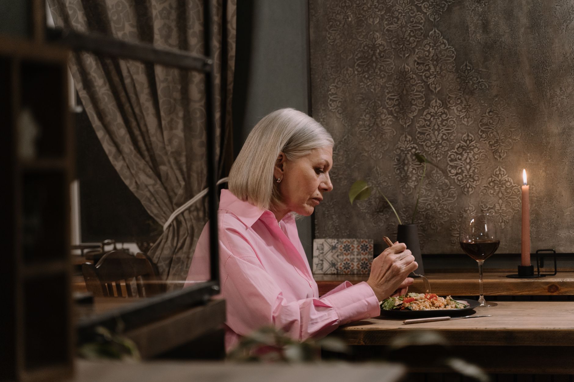person eating alone table