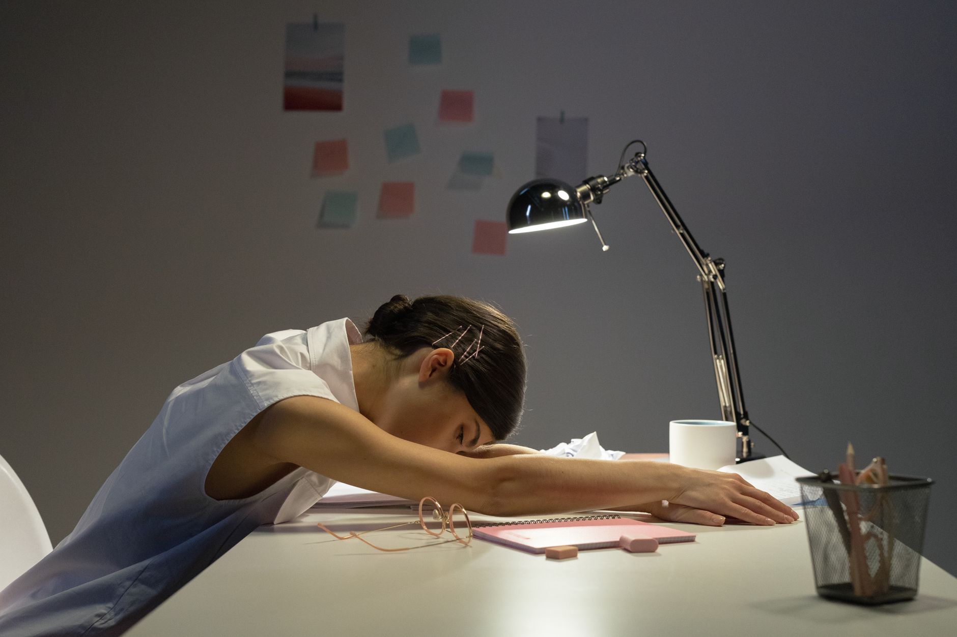 tired woman working night shift