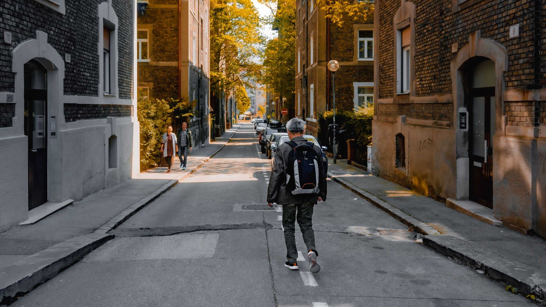 urban neighborhood street people walking